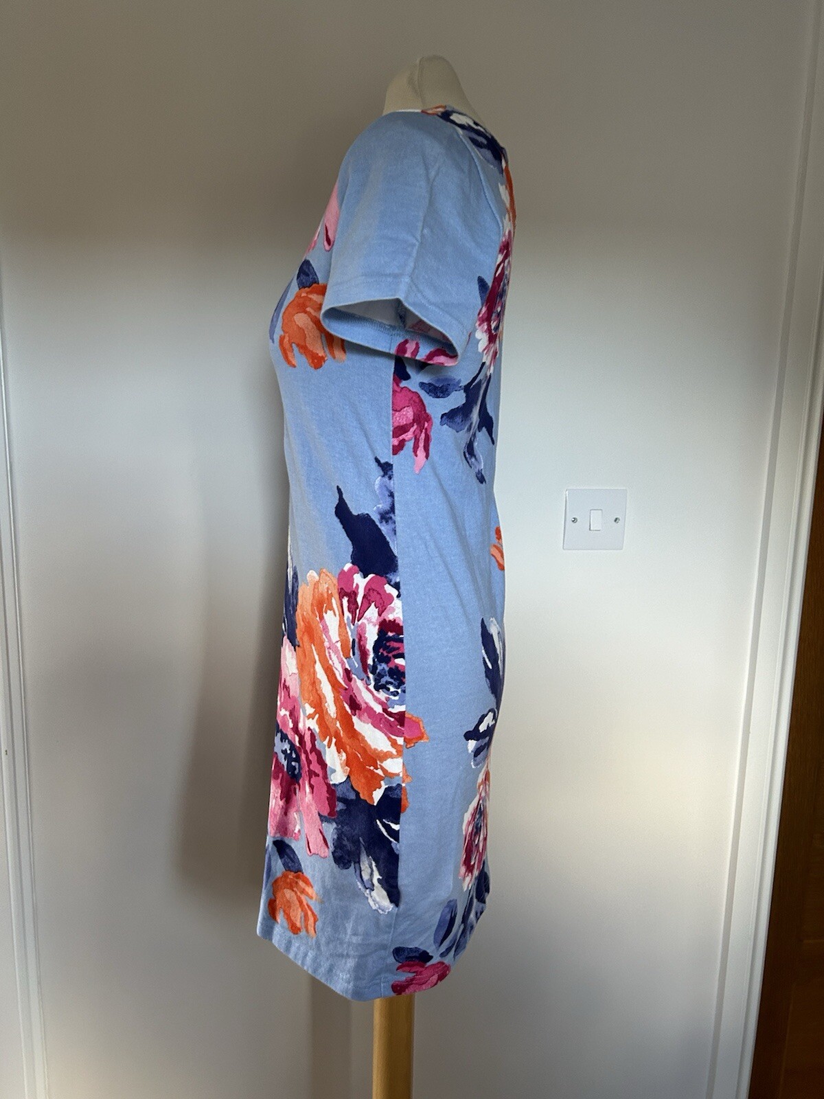 Joules Riviera Print Haze Blue Rose Print Shirt Sleeve T Shirt Dress Size Uk 8