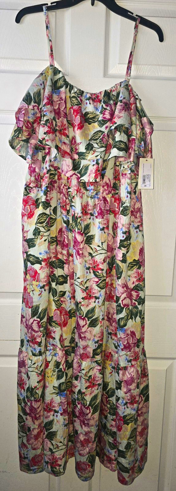 A New Day Floral Square Neck Strappy Ruffle Midi Dress Size 2X