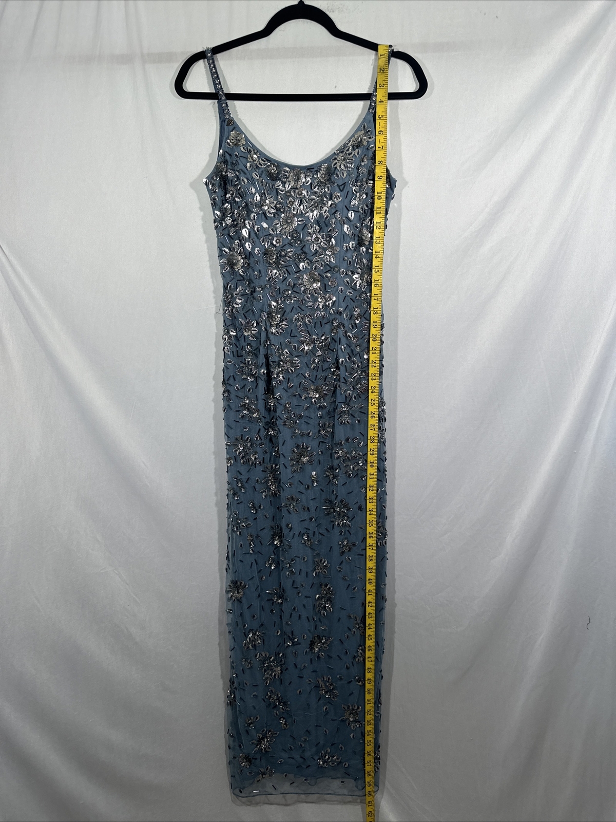 NWT Mac Duggal [ 4 ] 5477 Floral Embellished Scoop Neck Gown Slate Blue #S1248