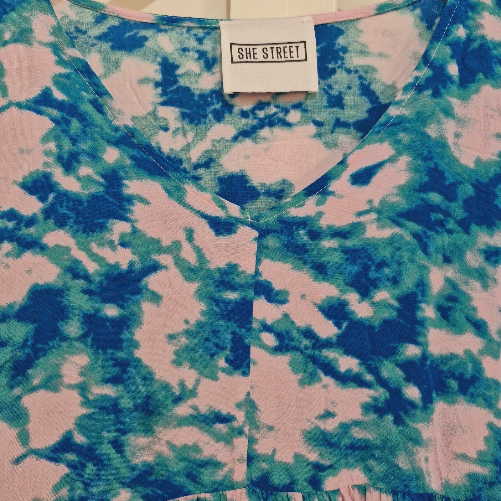 SHE STREET Colourful Print Boho Dress Pink Green Blue Tie Dye Size L One Size