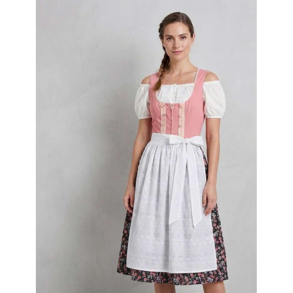 Unbranded Oktoberfest Dirndl German Folk Pink Floral Lace Dress Set Medium