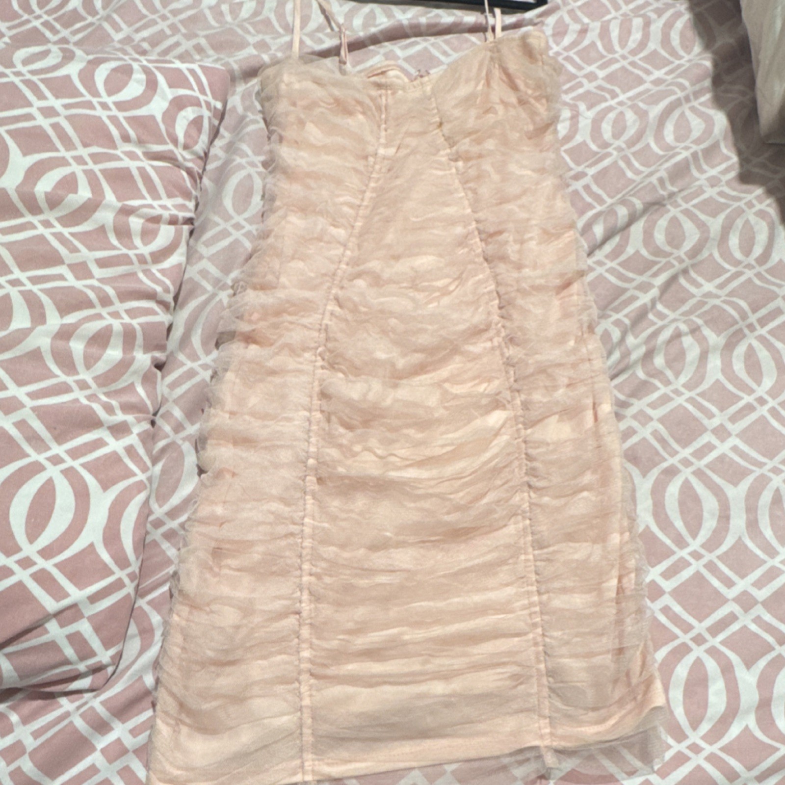 loveJ Light Pink Mesh Ruched Mini Sheath Dress Sleeveless Zip L