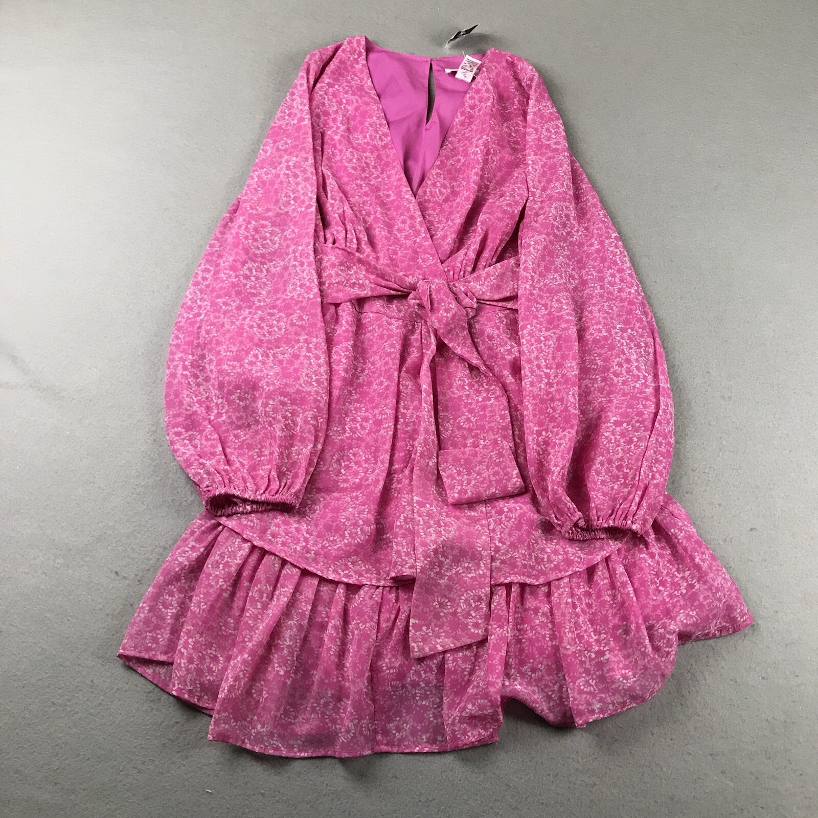 Japna Cocktail Dress Womens Medium Pink Floral Chiffon Lined Deep V Neck Tiered