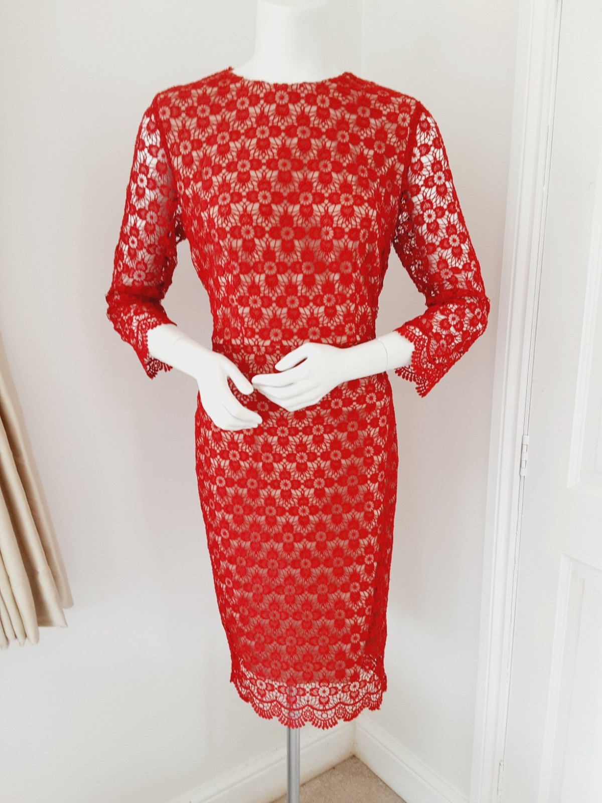 Gok Wan Red Lace Wiggle Dress Size 10 Madmen Dress Wedding Guest Races Cocktail