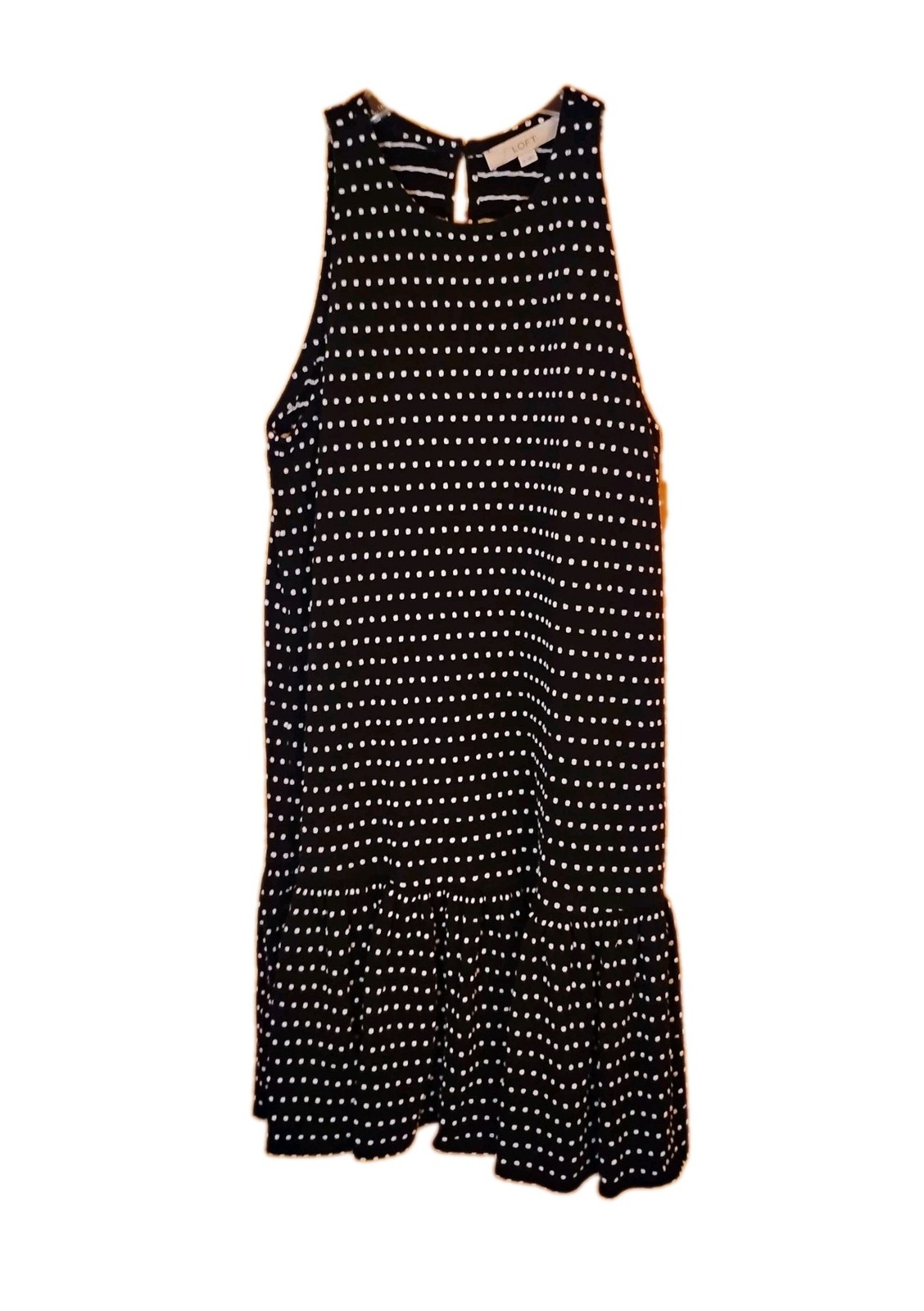 Sm LOFT Polka Dot Stripe Sheath Dress with Ruffle Hem Halter Neckline