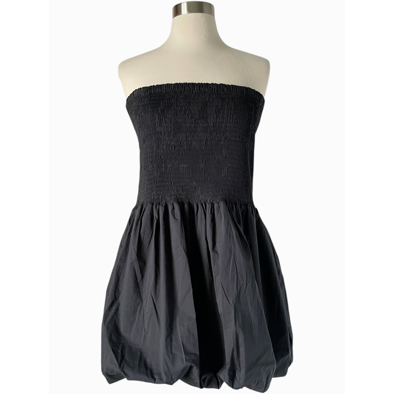 Simon Miller Via Mini Dress L Black Cotton Smocked Strapless Bubble Hem