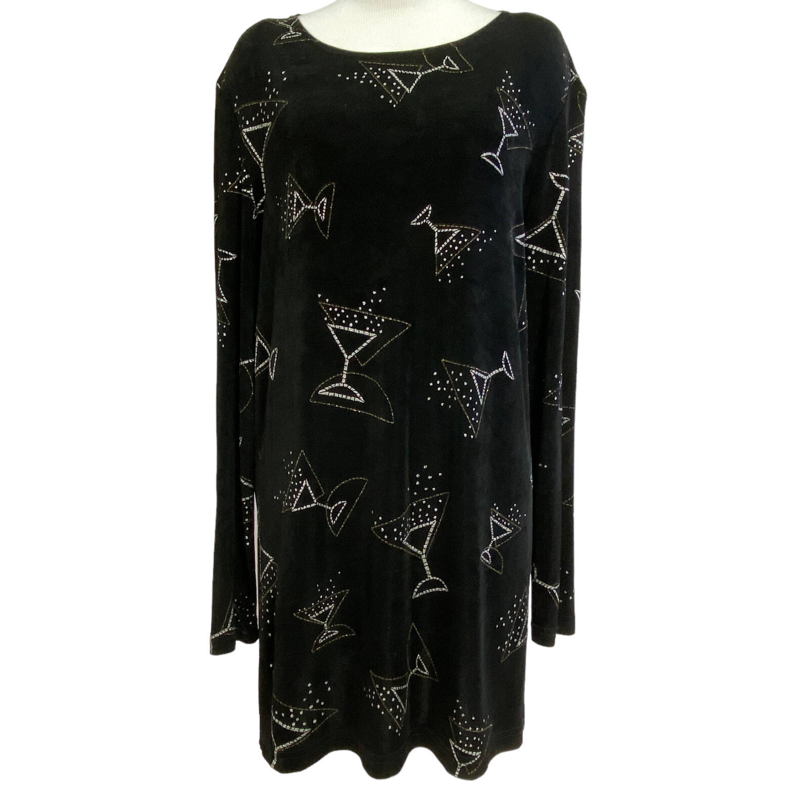 Martini Glass Dress Mark Singer Softwear Small Black Gold Silver Glitter Shift