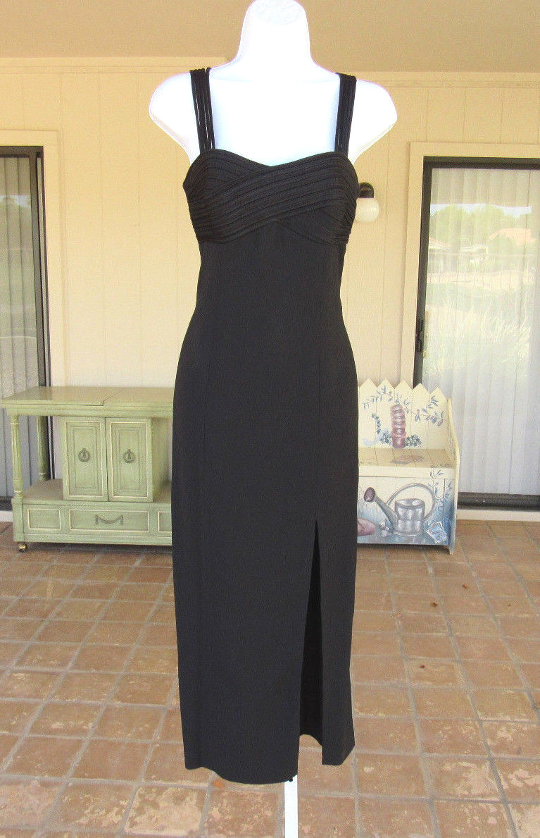 LAUNDRY BY SHELLI SEGAL BLACK COCKTAIL DRESS SIZE 4 MULTI STRAP RUCHED FOLDS