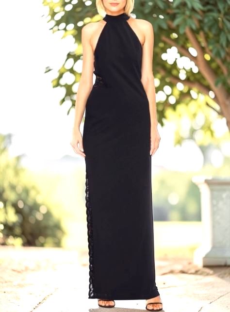 $248 Jewel by Badgley Mischka Lace Cut Out Maxi Weddings Prom Dress Size:4 BLACK