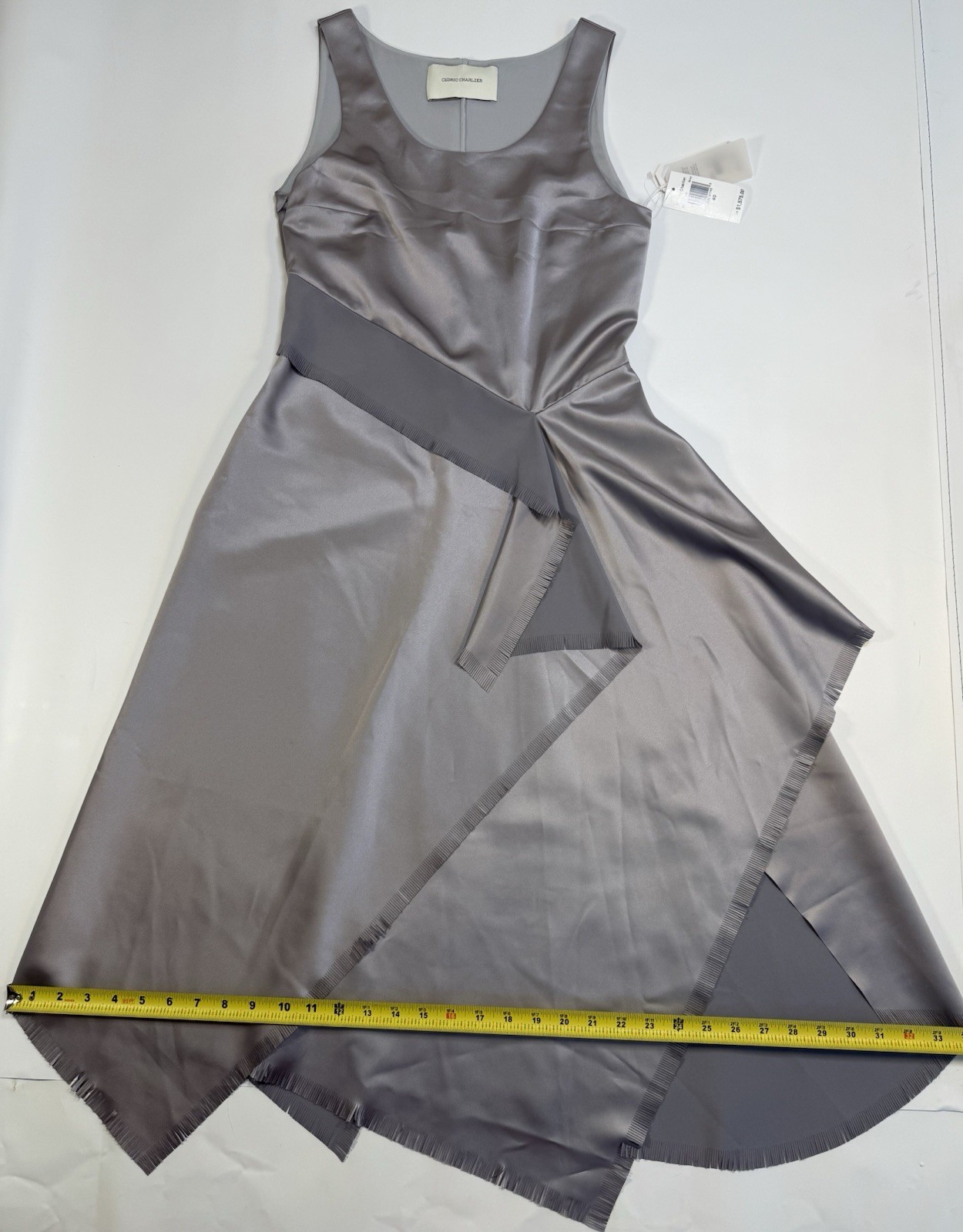 Cedric Charlier Resort 2020 Silk Asymmetrical Dress Gray NWT Size 40 #5