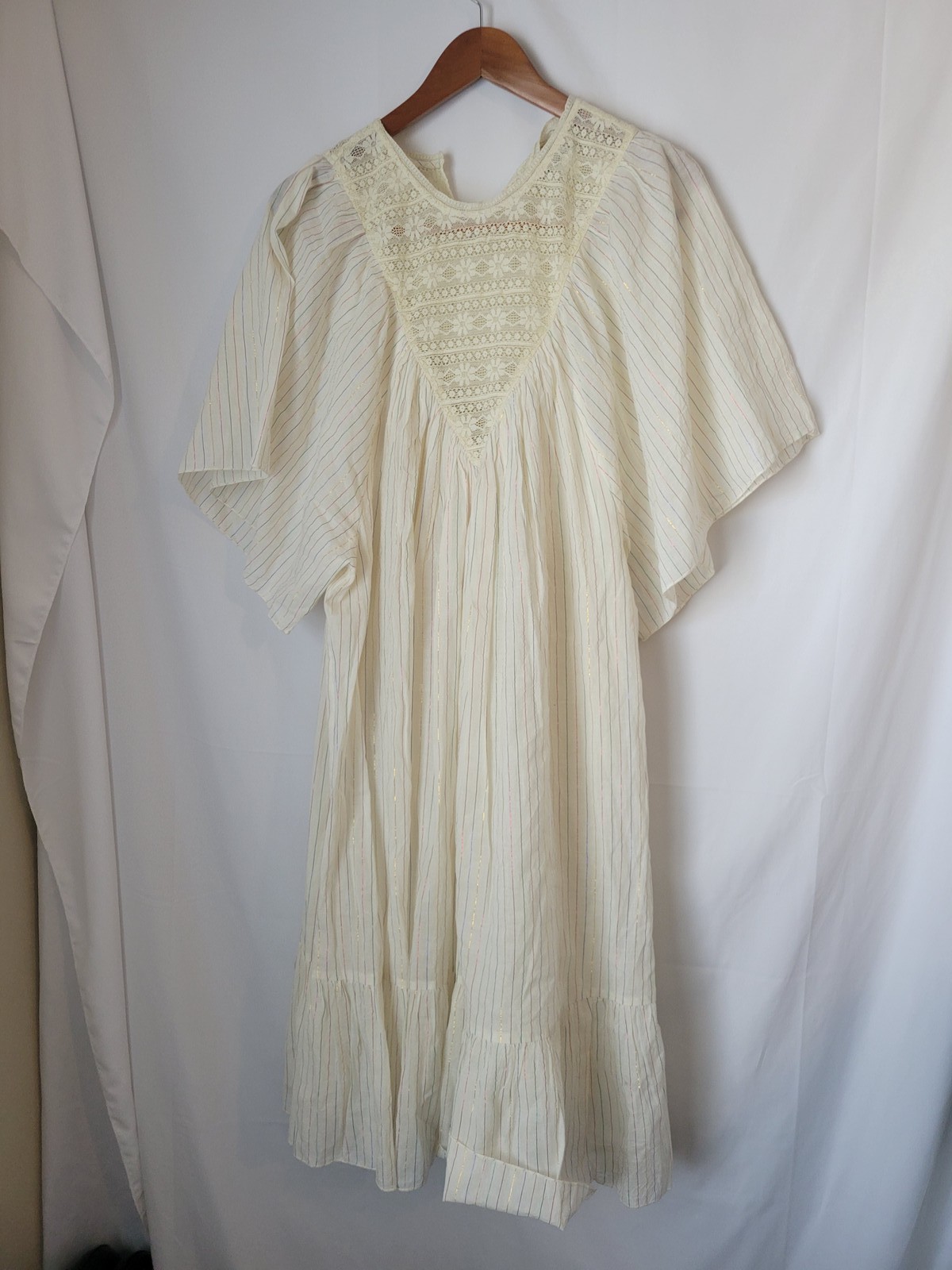Antik Batik Women’s L 42 Cream Lace Lurex Stripe Cotton Blend Midi Dress