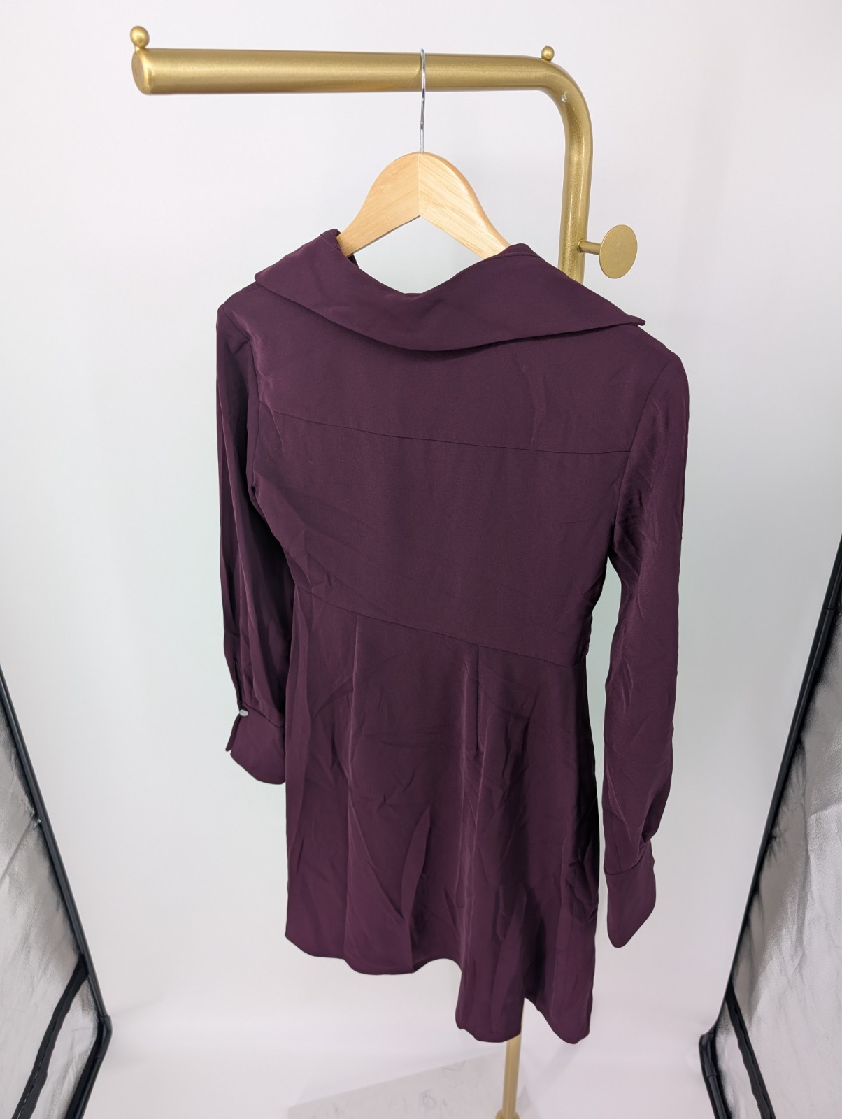 DKNY Petite Collared-V-Neck Long-Sl Raisin 4P