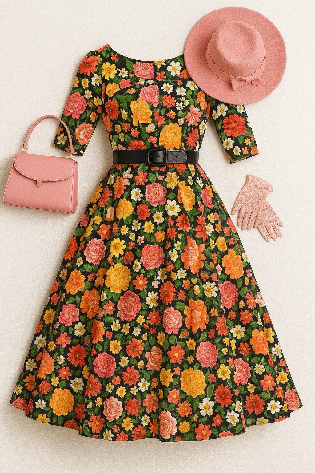 Unique Vintage Hearts & Roses Black Floral Cassidy Swing Dress, NWT!