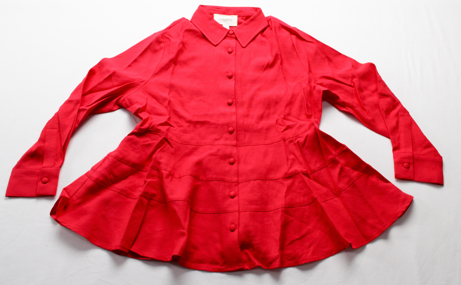 Pomander Place Women’s Chelsea Band Collar Blouse Top AP2 Red Small NWT