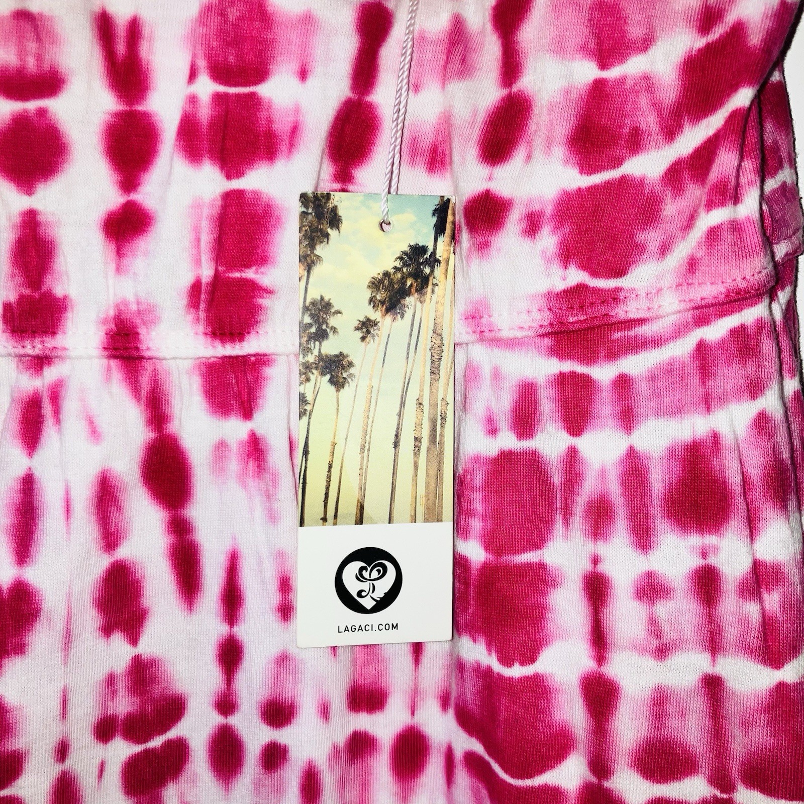 Lagaci Umbrella Tie Dye Strapless Dress Beach Cover Up Pink Hippie Boho Sz L NWT