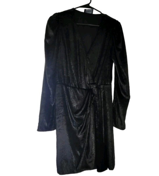 The Kooples Paris Black Velvet Wrap Dress Womens Size 1 S Midi Summer Chic