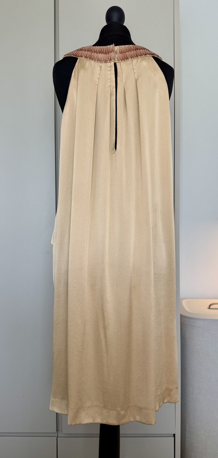 Alberta Ferretti 100% Silk Beaded Halterneck Cocoon Dress UK 6 Champagne Gold