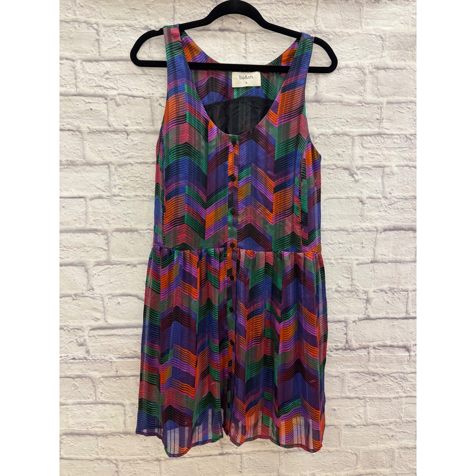 ba&sh Pistol Vert Chevron Stripe Tank Dress Sz 2 US M Multicolor Mini Boho
