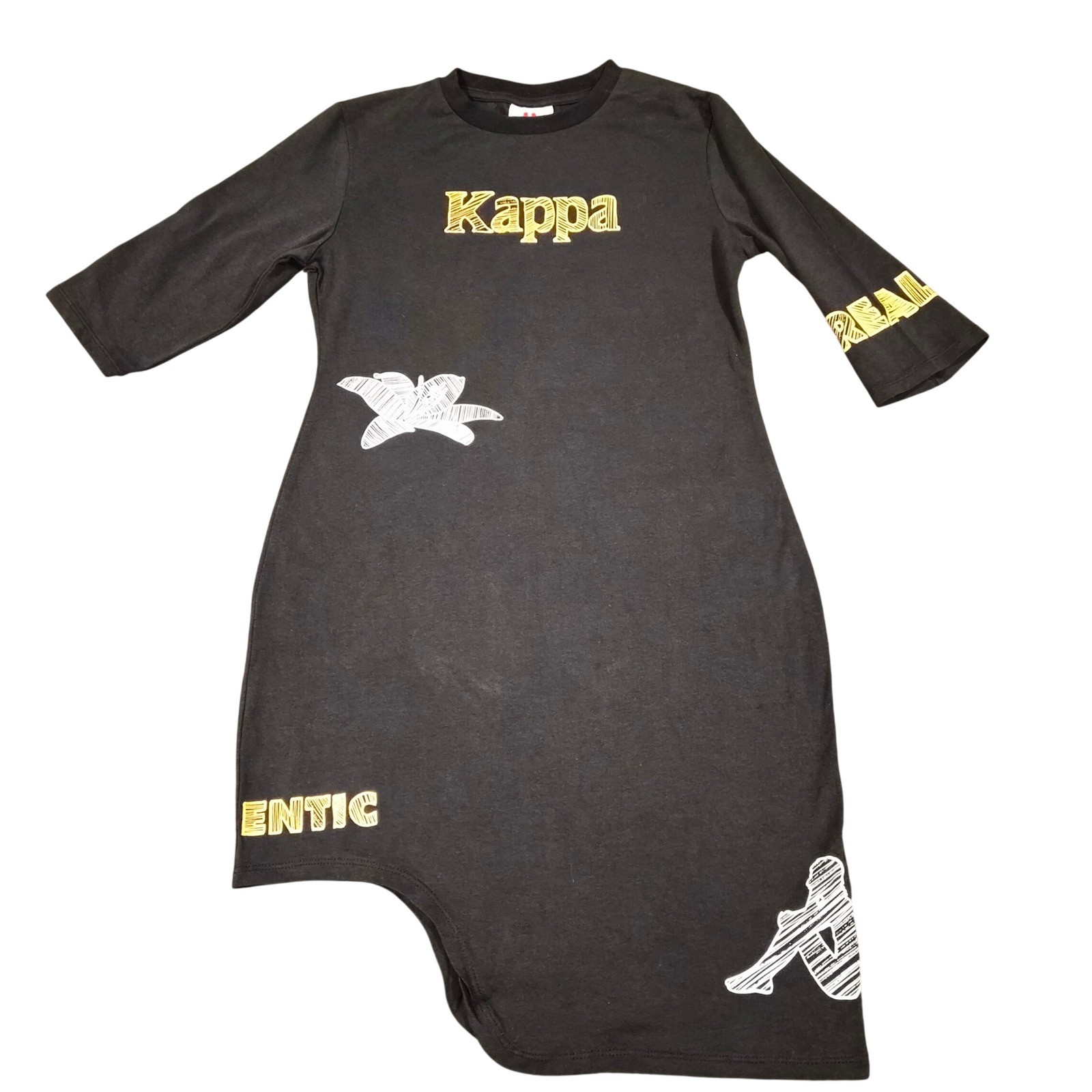 Kappa Authentic Black Graphic Asymmetrical T-Shirt Dress Small Streetwear Logo