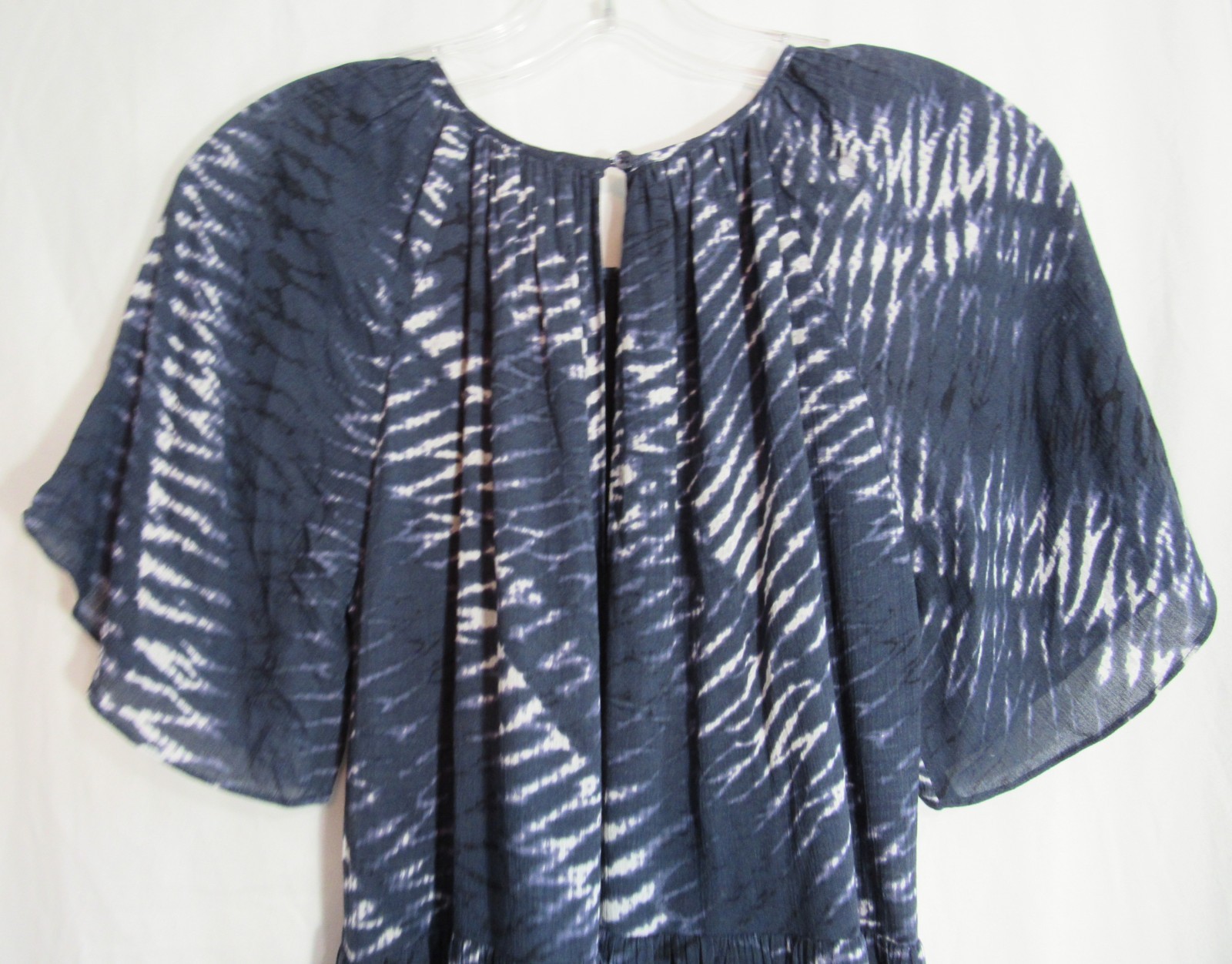 Rails Blue Tie Dye Ruffle Bottom Keyhole Button Back Lined Midi Dress SM NWOT