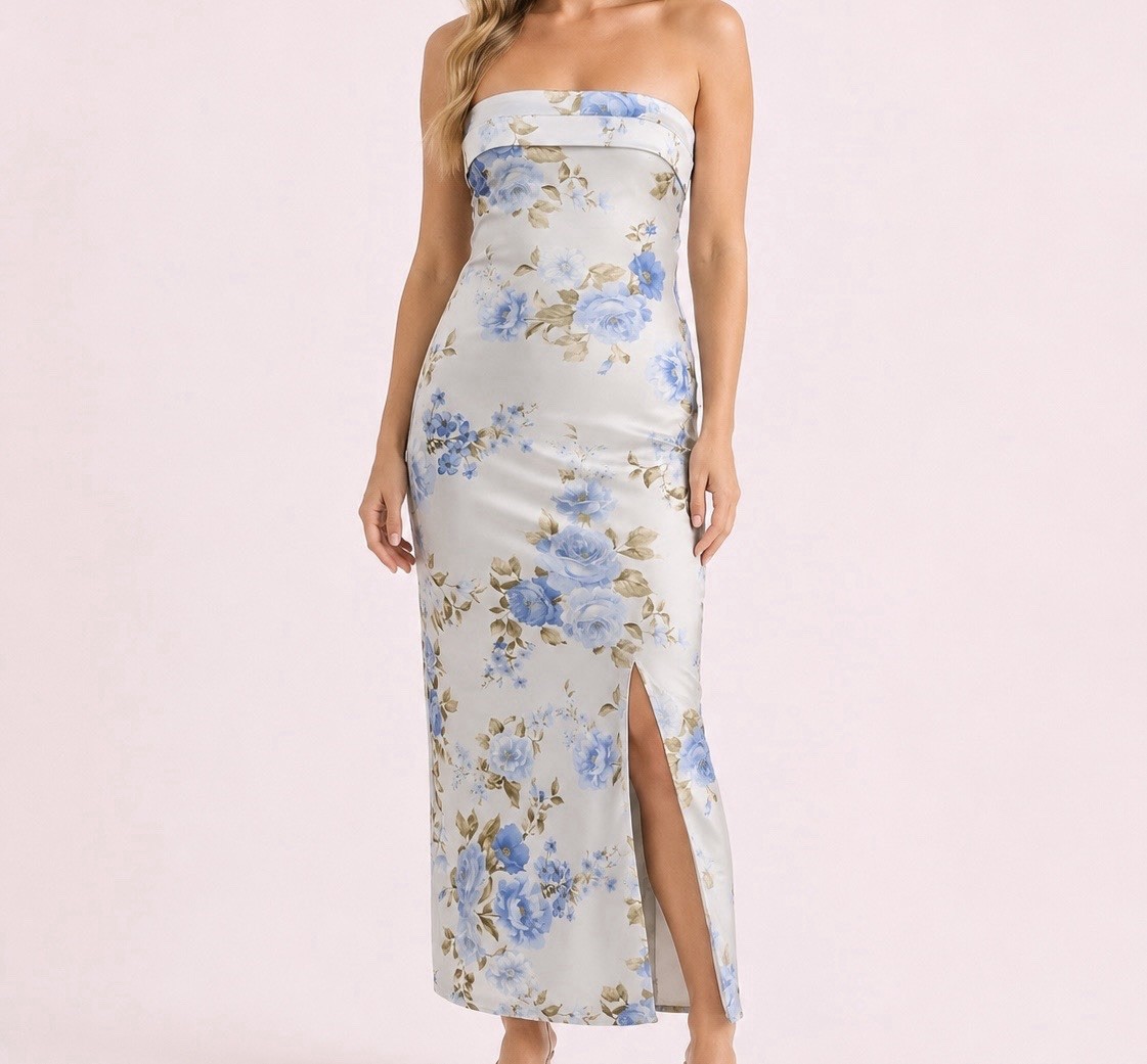 NEW Altar’d State Strapless Blue Floral Maxi Dress Size Small NWT