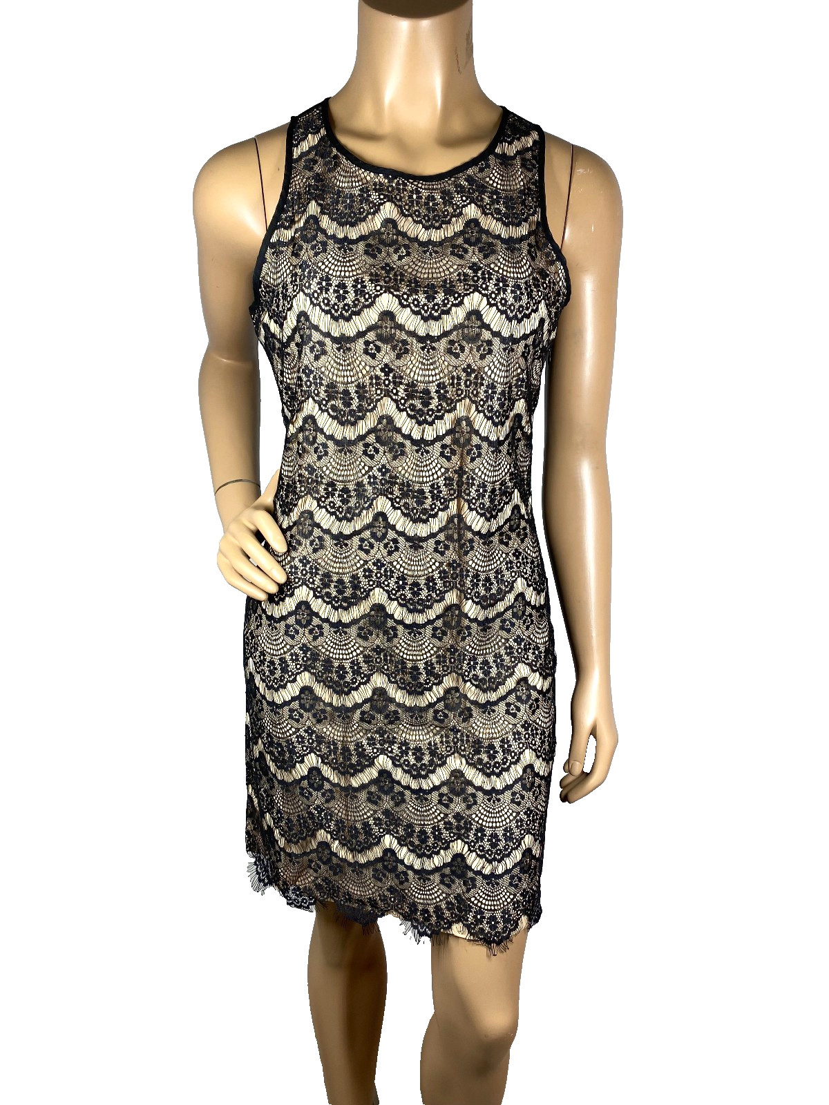 Esley Size Small 100% Polyester Sleeveless Black Lace Cocktail Dress Solid Back