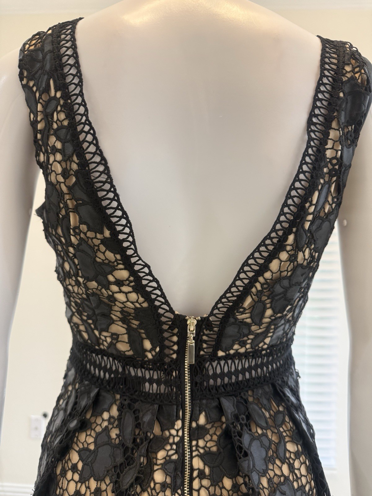 Romeo & Juliet Couture Black and Nude Floral Eyelet Lace Illusion Dress SizeS