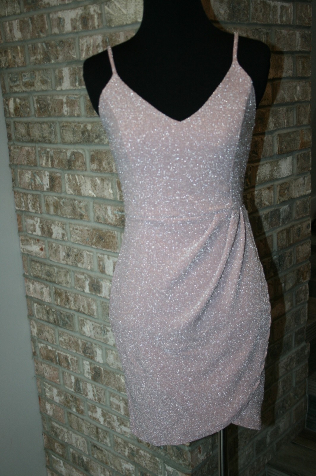 Lulus Womens Pink Silver Sparkly Fitted Tank Cocktail Sexy Mini Dress SZ S