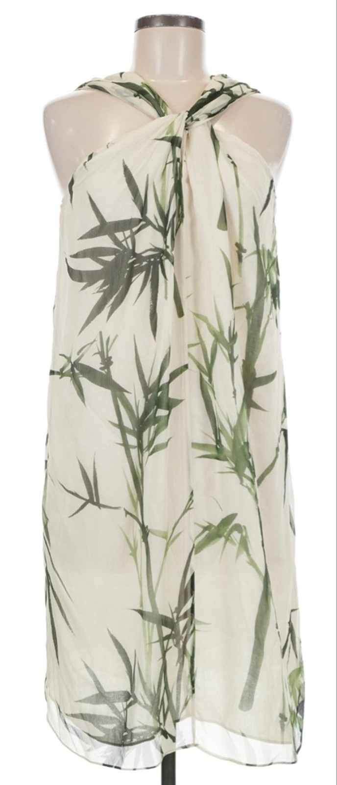 NWOT Massimo Dutti White Green Bamboo Print Mini Dress Size 2 100% Mulberry Silk