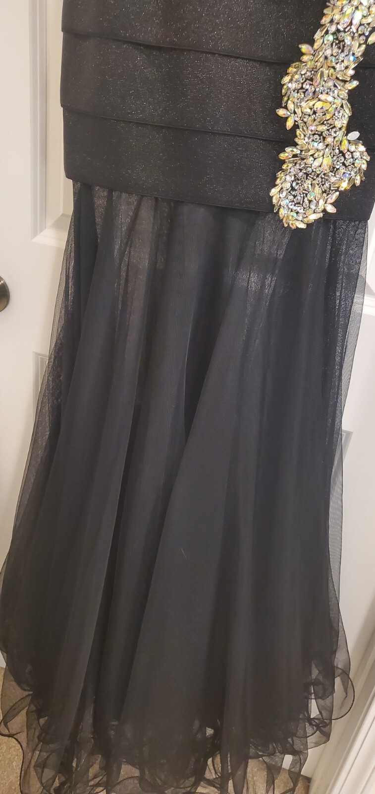 Ritzee Originals Black Long Sequin Sleeveless Beaded Pleated Ball Gown Dress 4