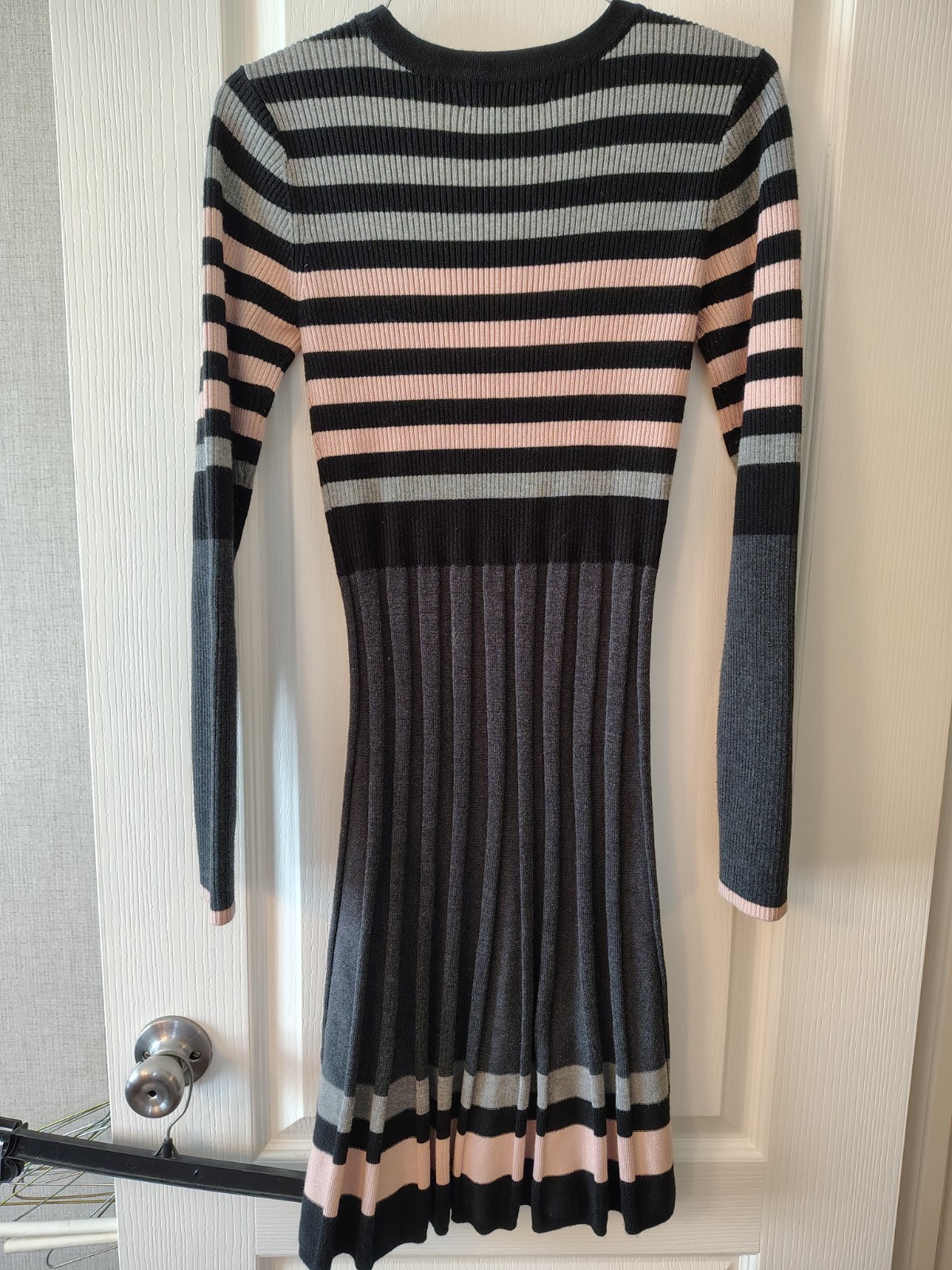 J. Howard Striped Knit Sweater Dress Pleated Long Sleeve Round Neck S