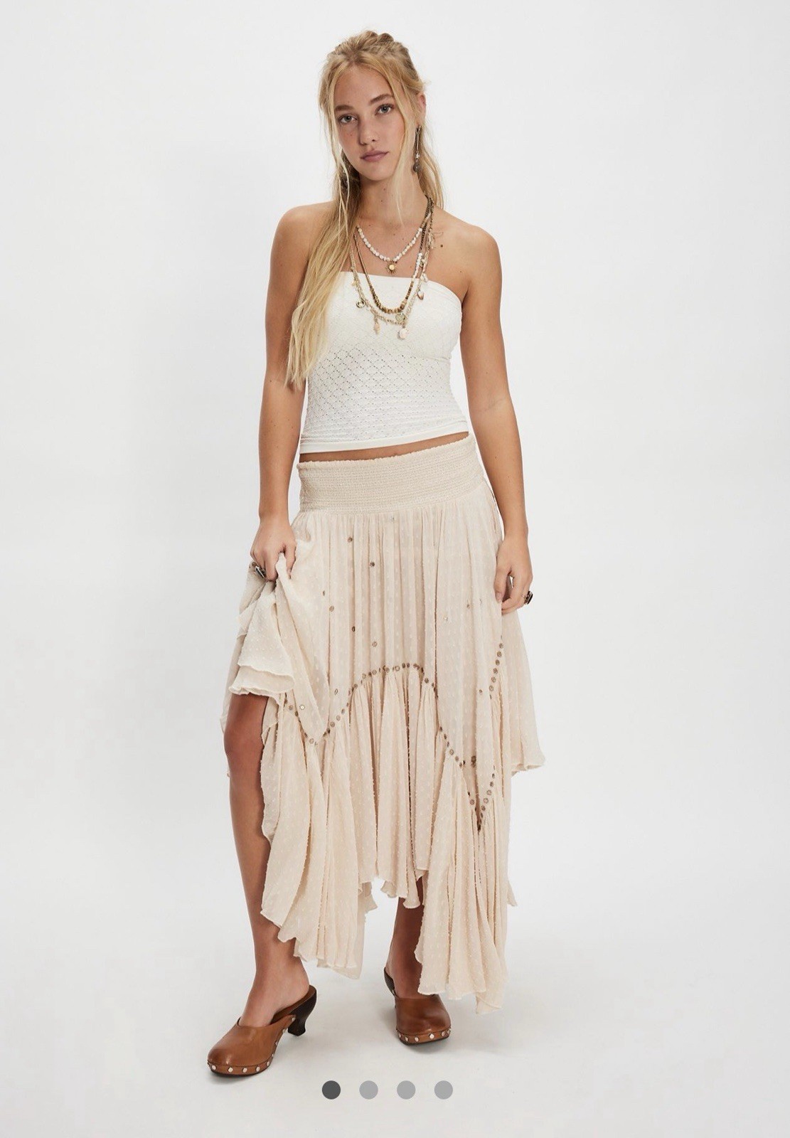 Free People Abstract Convertible Midi Maxi Skirt Sequin Asymmetrical Tea XL NWT