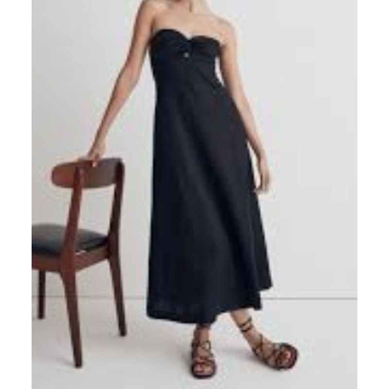 Madewell 100% Linen Cutout Strapless Midi Dress Size 00 NWT