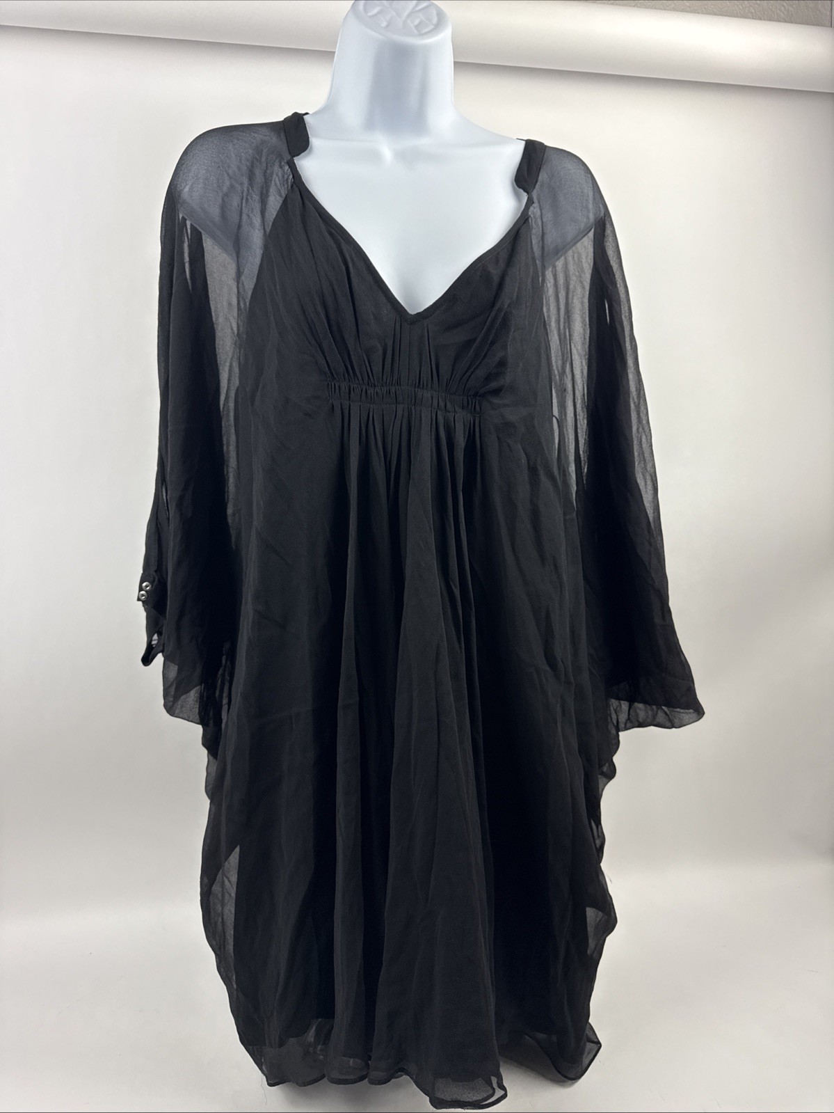 Diane von Furstenberg Semi Sheer Silk Long Sleeve Knee Length Black Dress Small