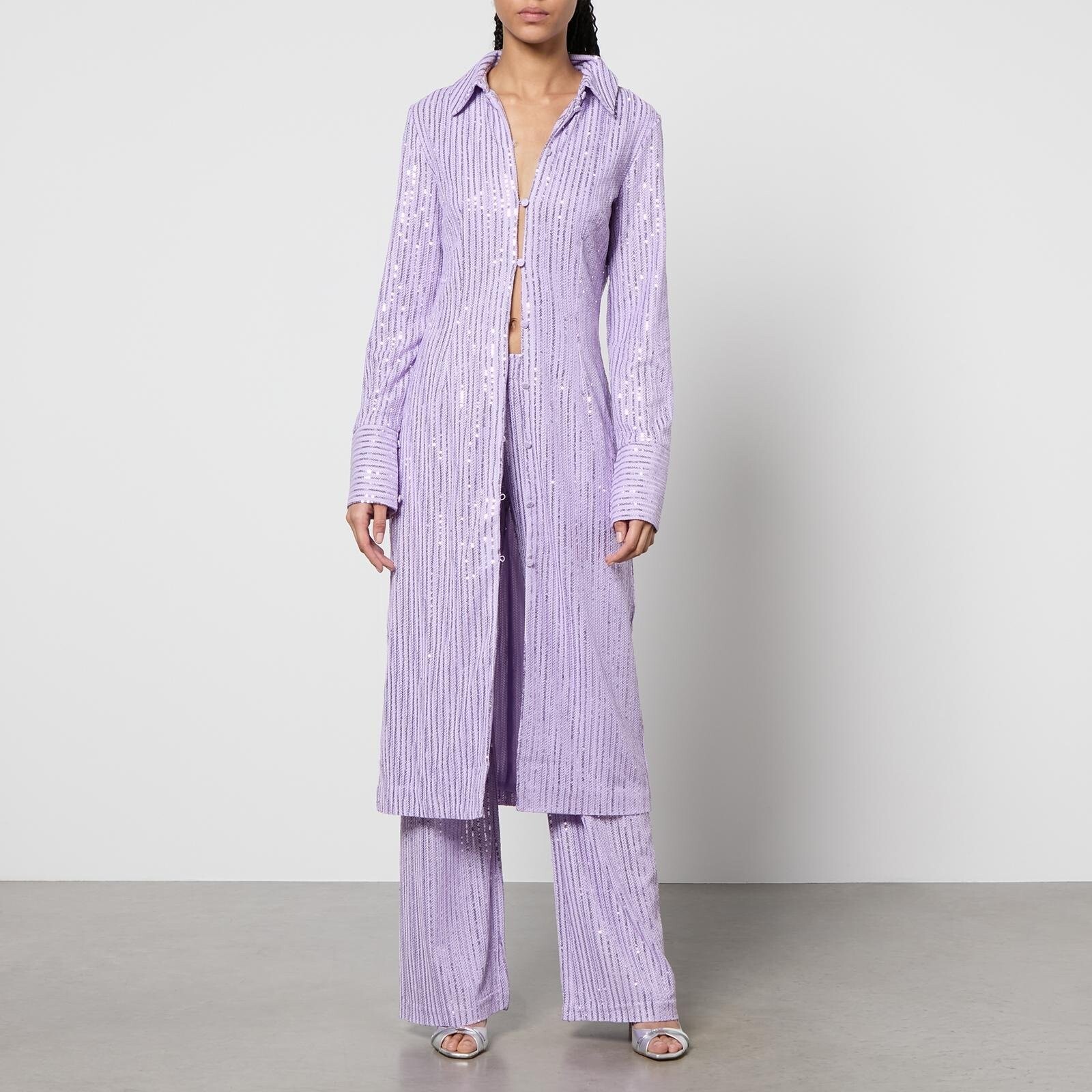 Stine Goya Lavender Purple Sonja Sequin Button-Up Midi Shirtdress Small $465