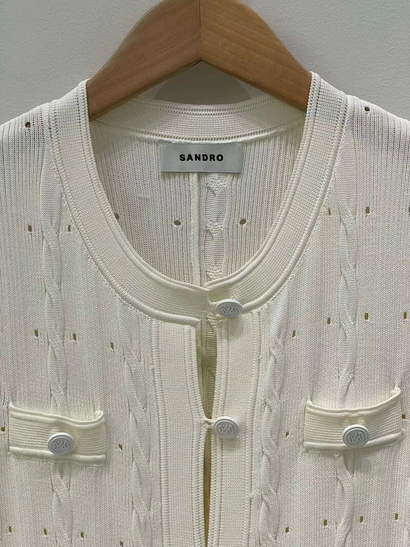 Sandro Hollow out Screw thread single-breasted Knit slim-fit dress Women