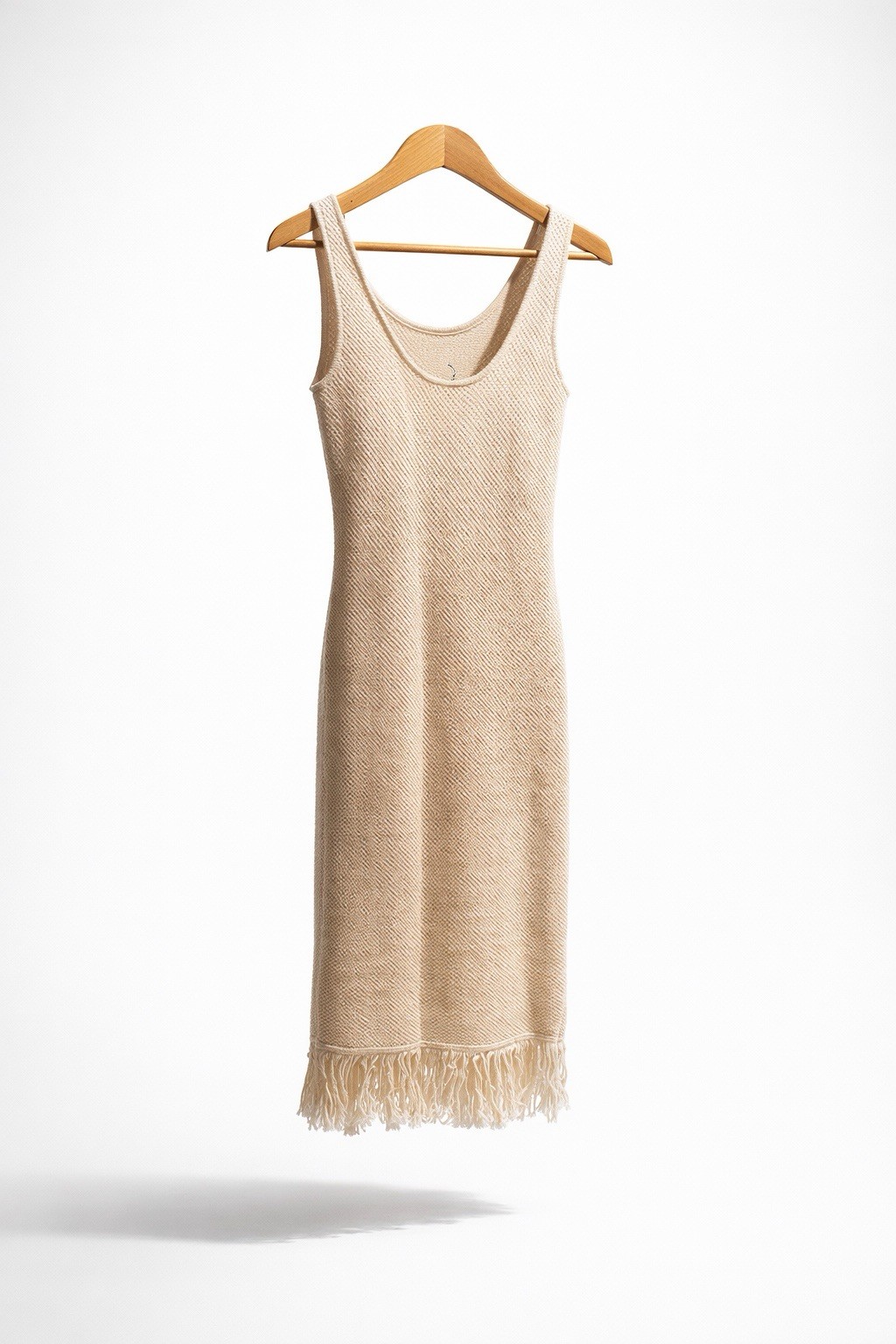Future Collective Alani Noelle Knit Fringe Midi Dress XS Cream Sleeveless