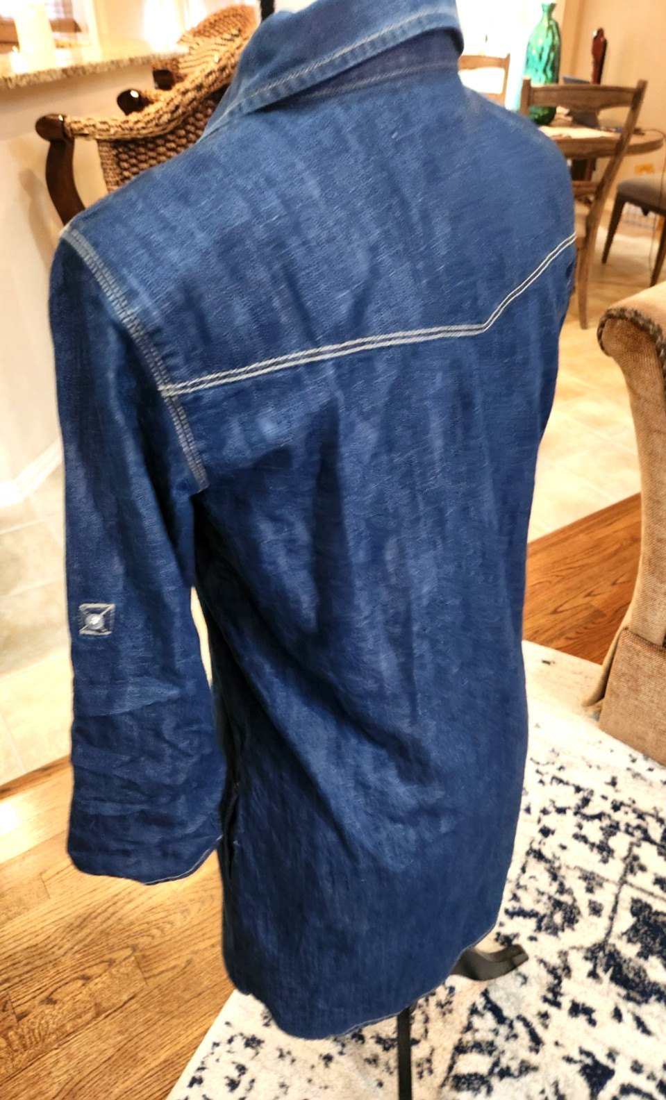 Mango Denim Dress Blue Snap Button Front Size XS, 39 inches from collar to hem