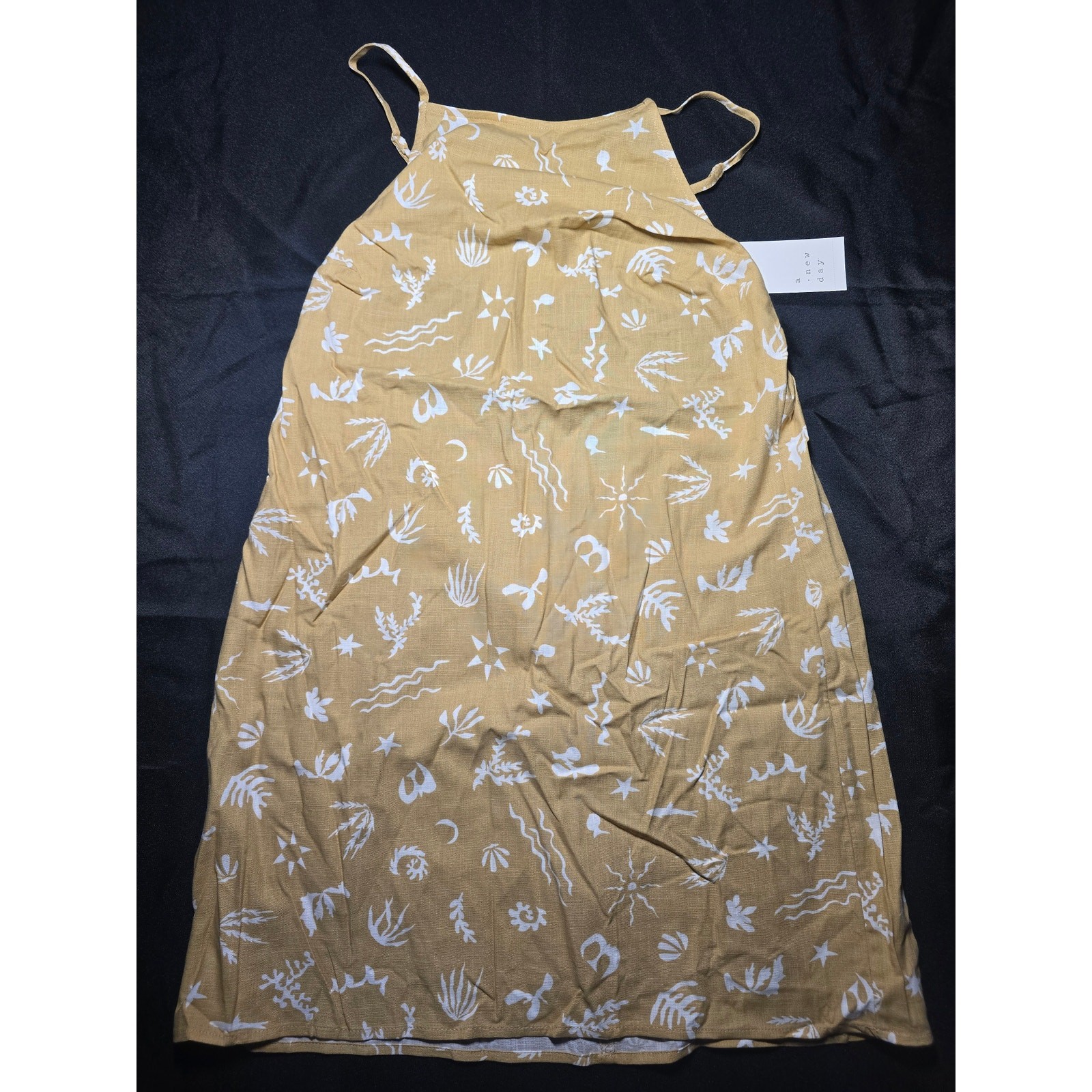 A New Day Dress Tan White Tropical Print