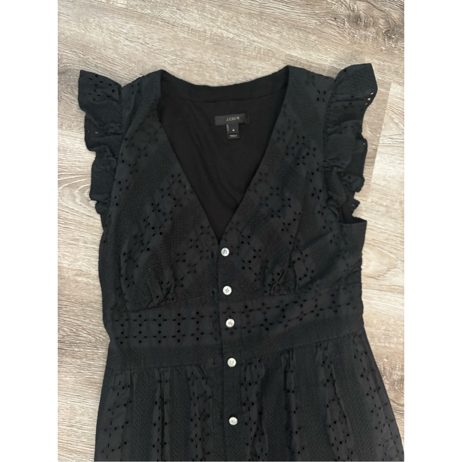 J Crew Black Eyelet Button-Front Midi Dress 100% Cotton Dress
