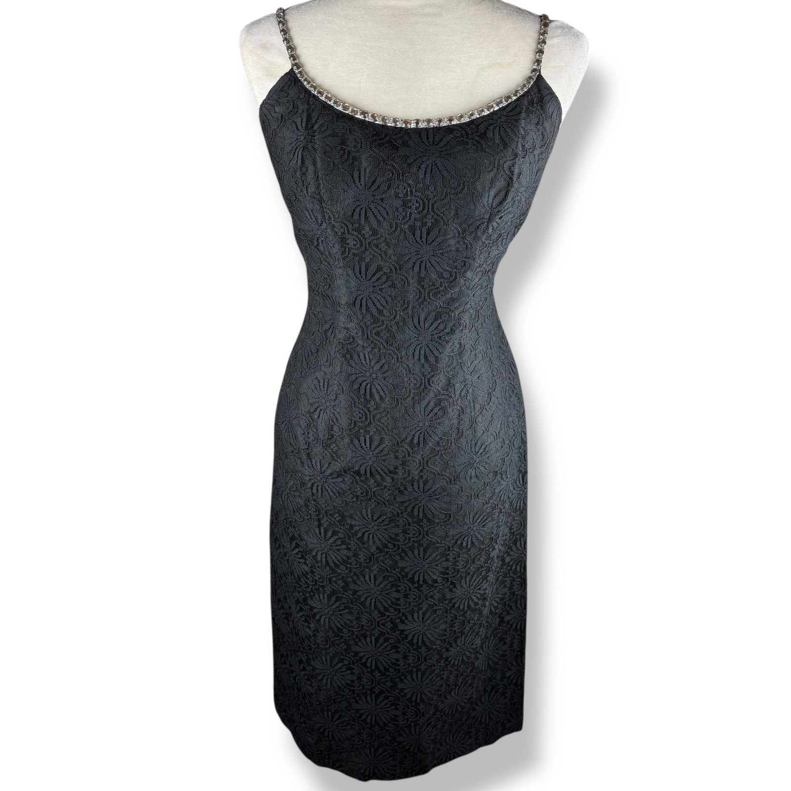 Lilli Diamond Black Lace Wiggle Dress Womens Size Small Glam Vintage 50s 60s