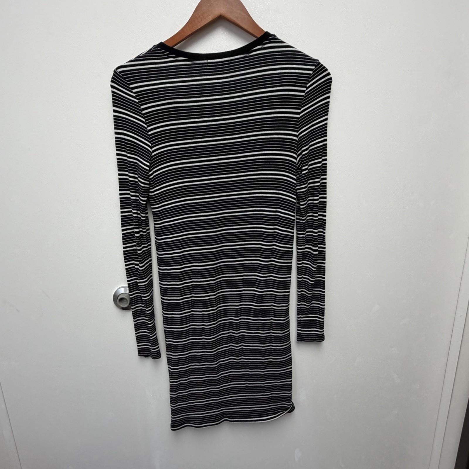 ATM Anthony Thomas Melillo Long-Sleeve Engineered Black White Stripe Rib Dress M