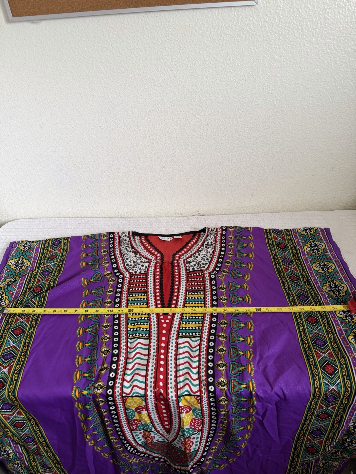 Sante Classics OS Purple Multicolor Kaftan V Neck Boho Print Dress