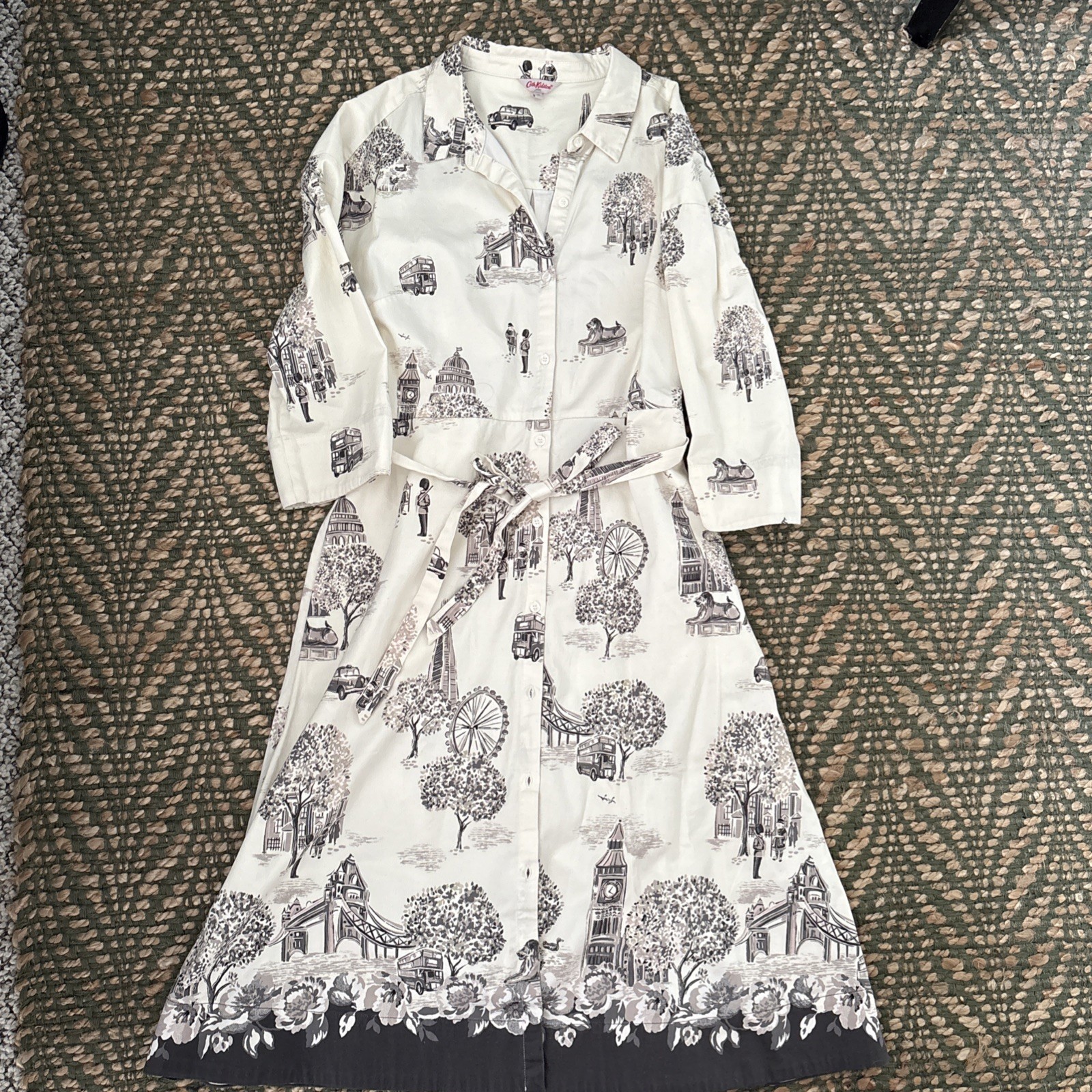 Cath Kidston rare London Landmarks Cream/Multi belted cotton Shirt Dress Size 12