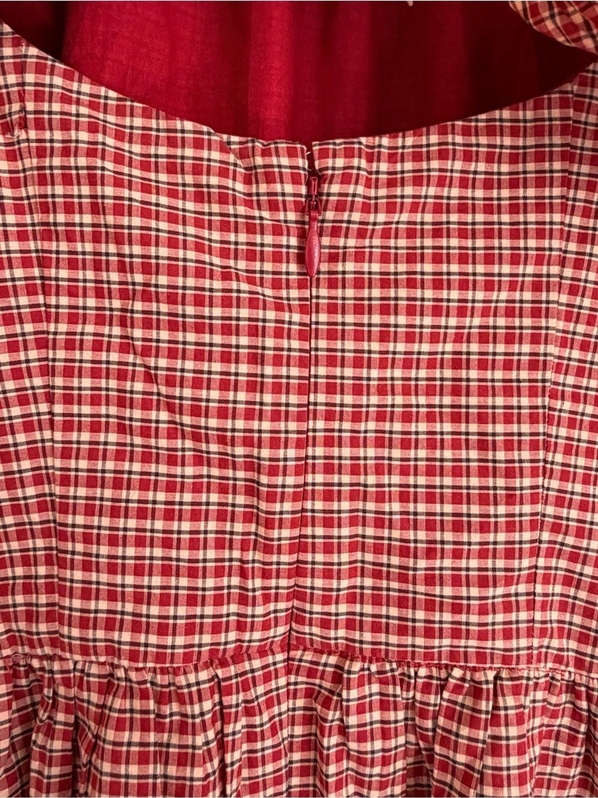 Madewell NWOT Red Gingham Embroidered Puff Sleeve Bow Back Midi Dress Size 10