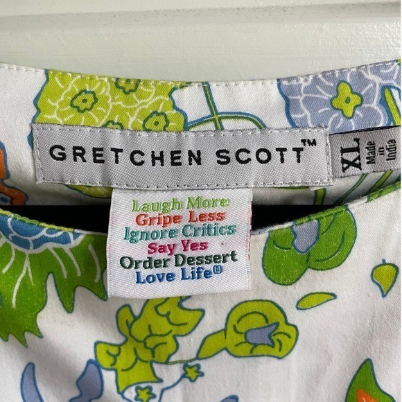 Gretchen Scott Sleeveless Cotton Shift Dress XL Resortwear Floral Lined Pockets