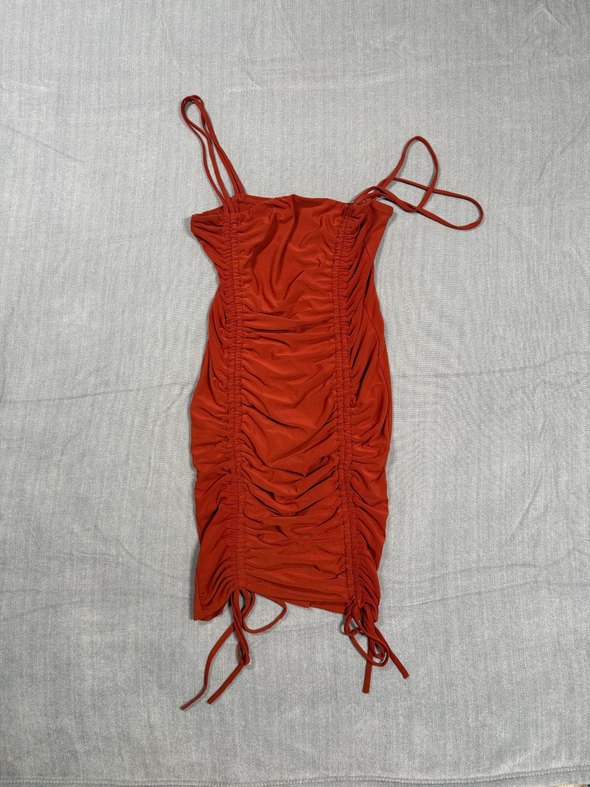 Tresser Bodycon Dress Womens Small Red Ruched Adjustable Double Drawstring Strap