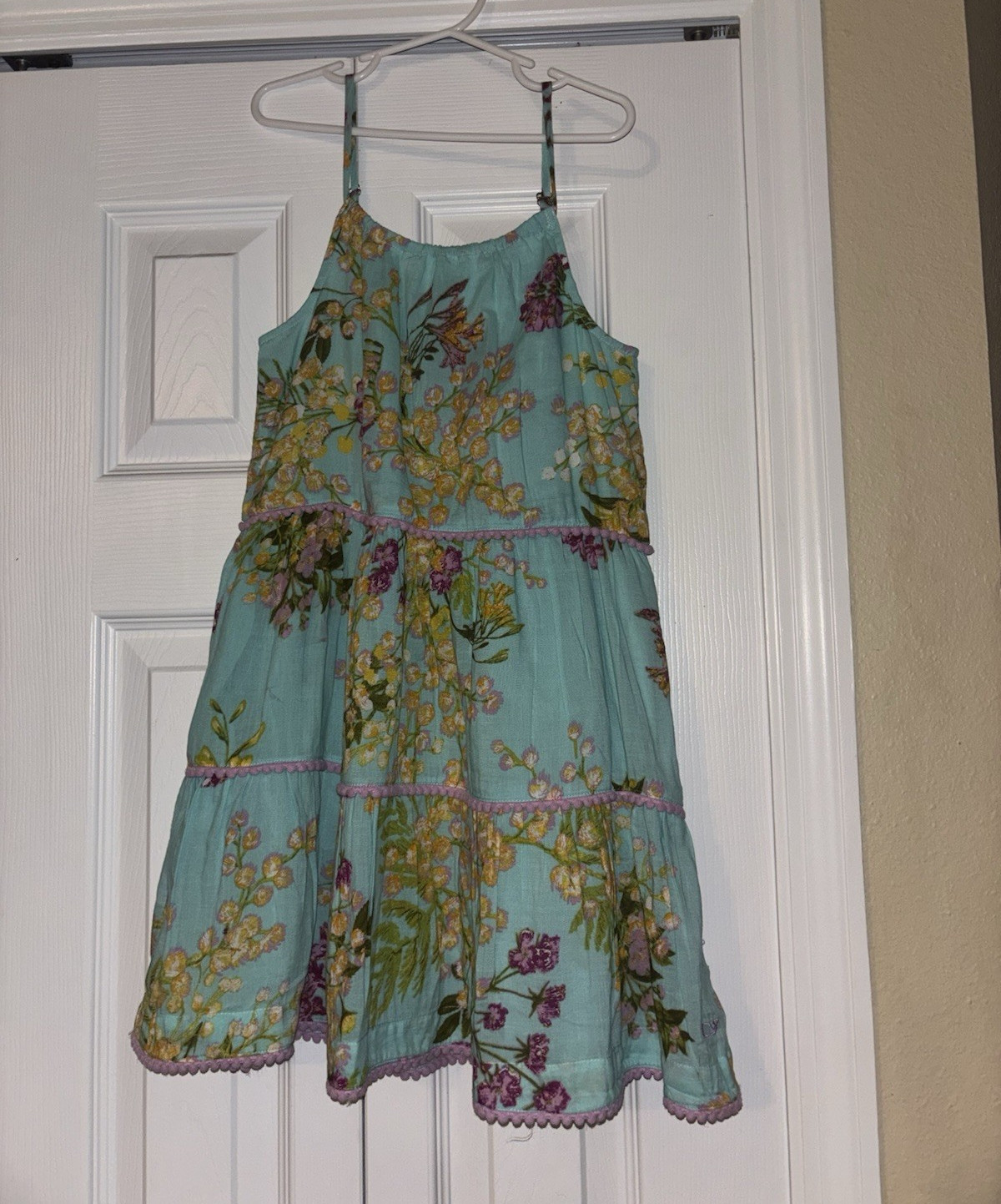 Vineyard Vines 7/8 Blue Floral Chambray Sundress Square Neck Spaghetti Straps