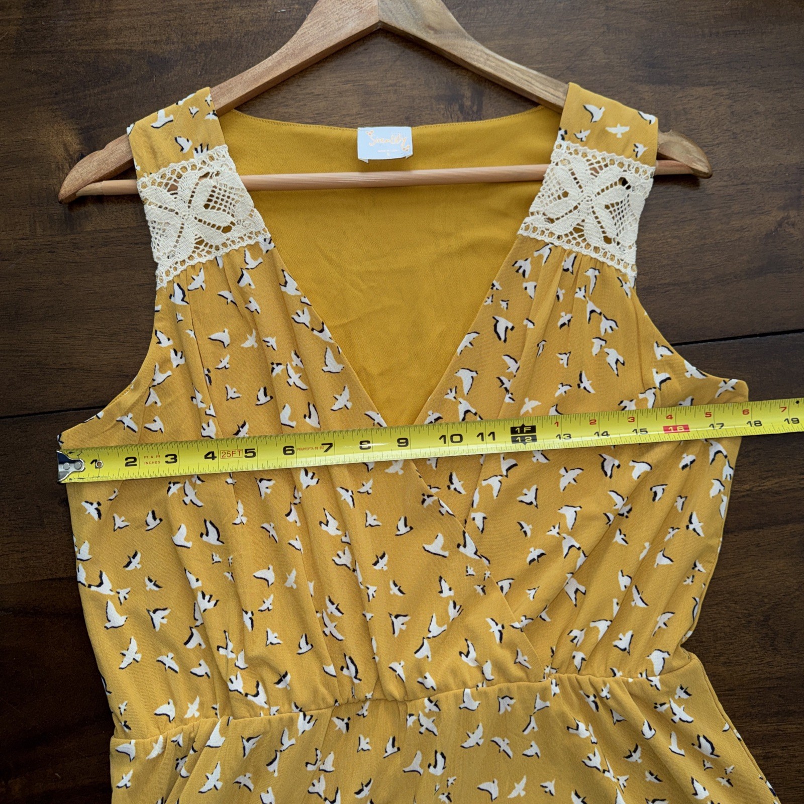 SirenLily Womens Yellow Gold Cross Over V Neck Fit and Flare Sleeveless Dress L