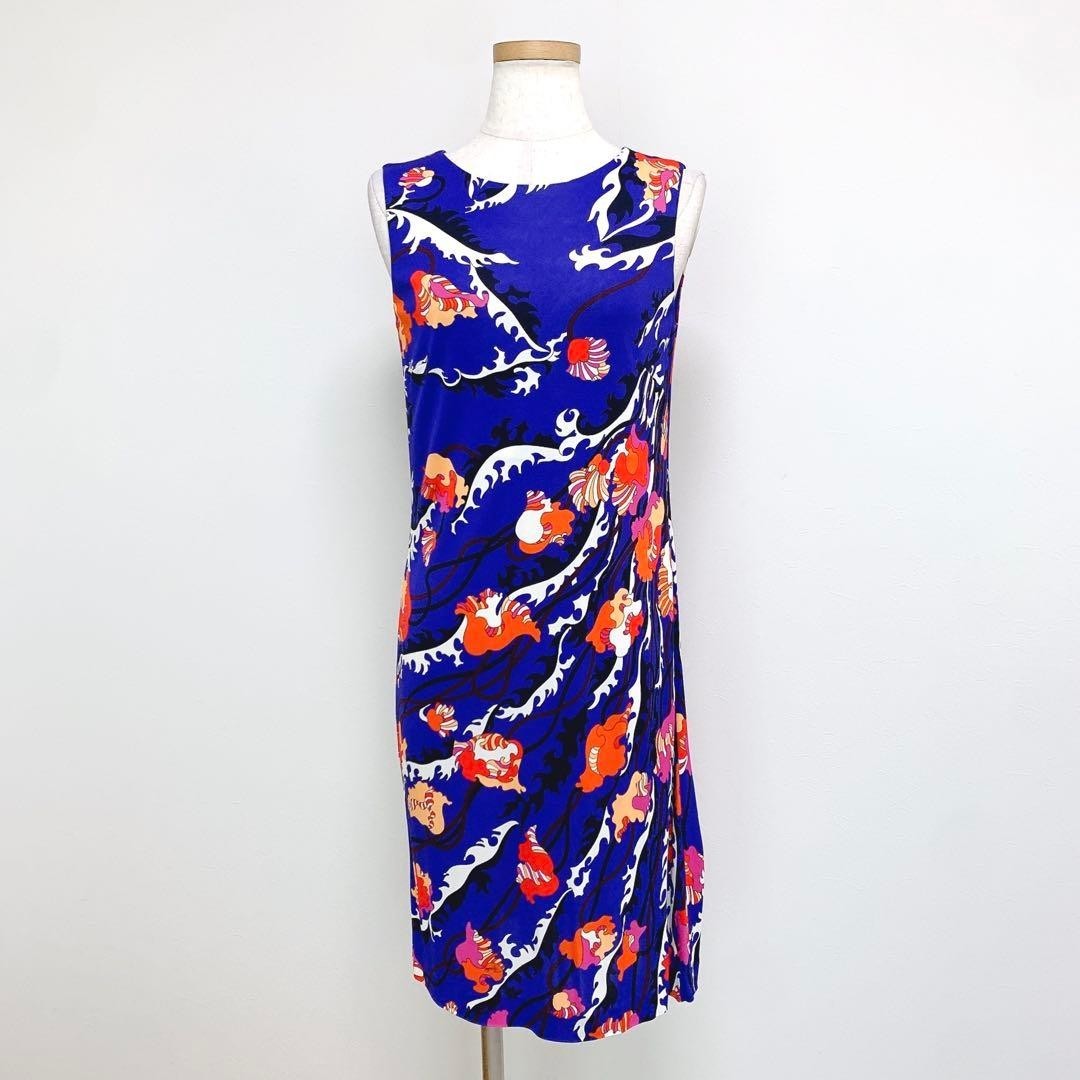 Emilio Pucci Blue Floral Silk Rayon Stretch Dress Size UK6 Auth
